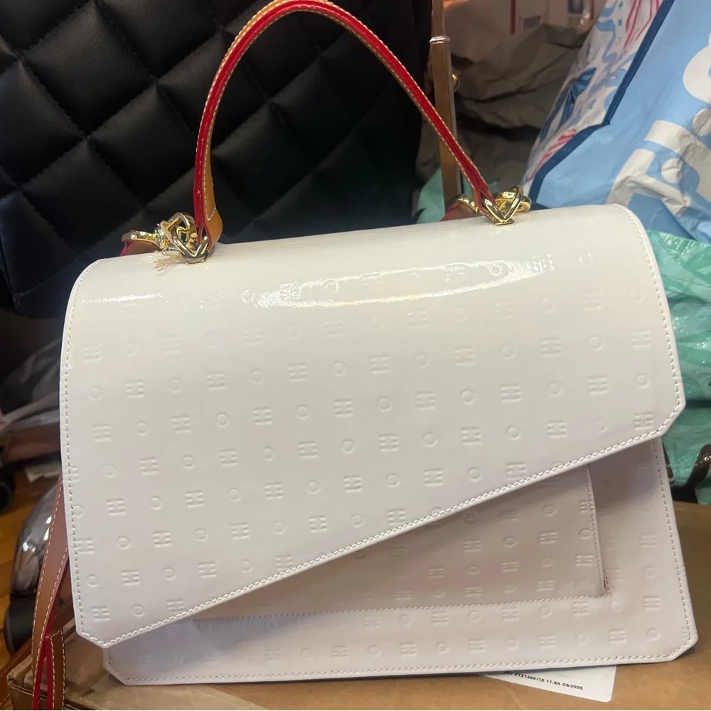 Arcadia Italian patent leather satchel bag white NWT retail $498 - Picture 10 of 16